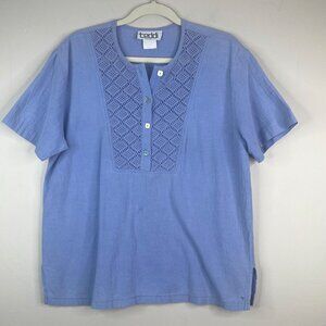 Vintage Teddi Casual Top PLarge Crochet Neck Henley Style Tunic Comfy Beachy